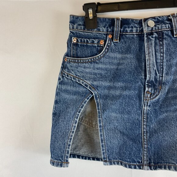 GRLFRND Mini Skirt Regular 26 Blue Denim Slits - Picture 2 of 9